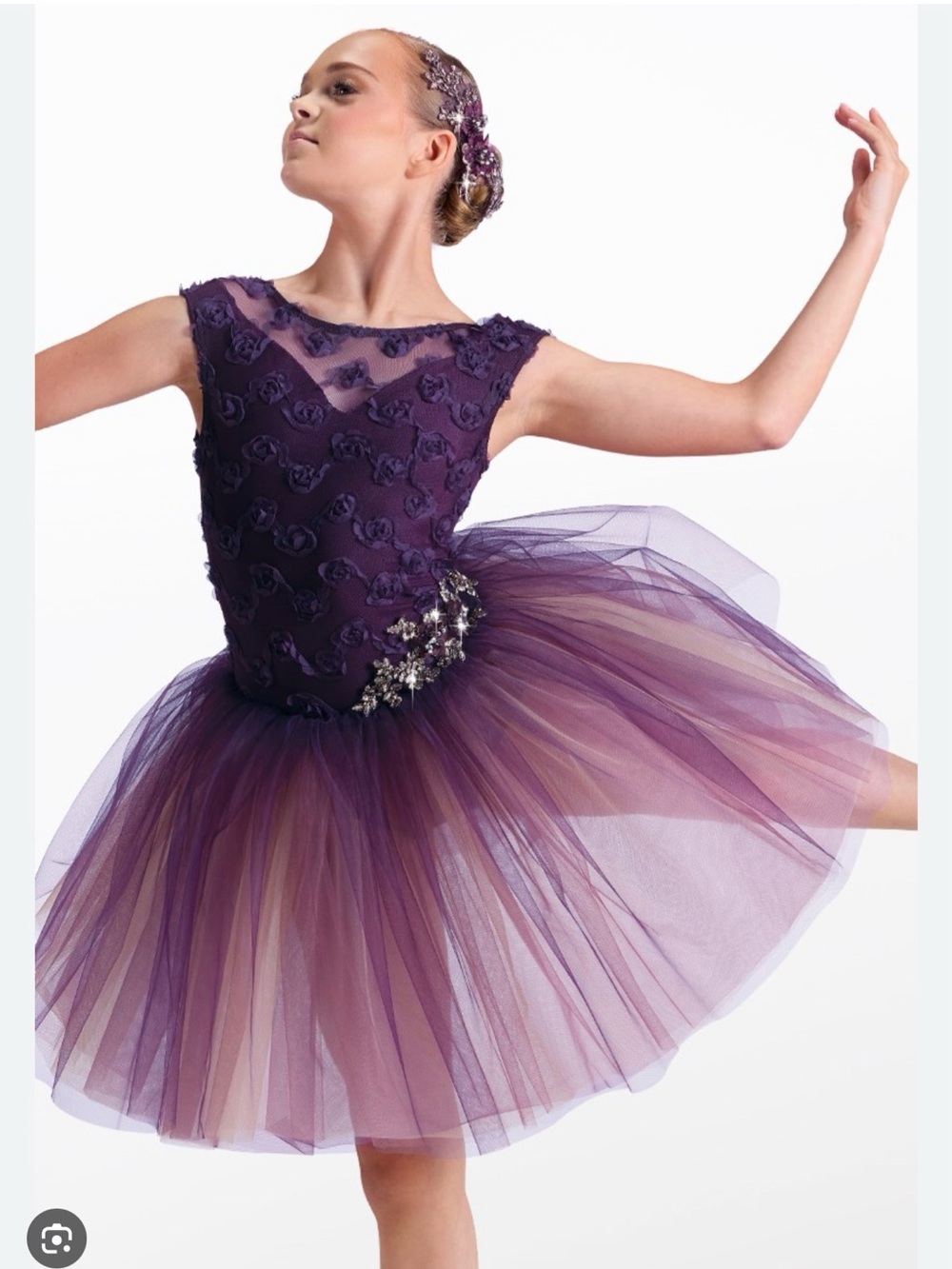 Weissman style 18831 Purple and Champagne Floral Appliqué Tutu Dress